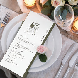 Elegantes Olivenholz Grüne Hochzeit Menükarte