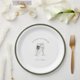 Elegantes Olivenholz Grüne Hochzeit Pappteller