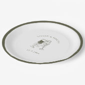 Elegantes Olivenholz Grüne Hochzeit Pappteller (Schrägansicht)