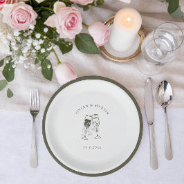 Elegantes Olivenholz Grüne Hochzeit Pappteller