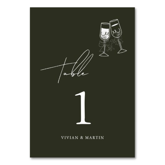 Elegantes Olivenholz Grüne Hochzeit Tischnummer (Vorderseite)