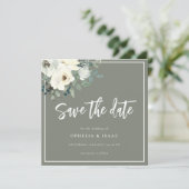 Elegantes Olivgrün-Blumenmuster  Save The Date (Stehend Vorderseite)