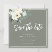 Elegantes Olivgrün-Blumenmuster  Save The Date (Vorderseite)