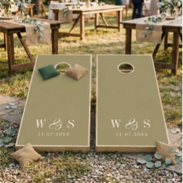 Elegantes Olivgrün Ersthochzeit Cornhole Set