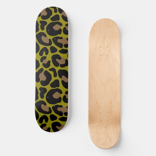 Elegantes Olivgrün und schwarzer Leopardenprint  Skateboard (Vorderseite)