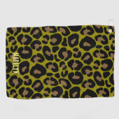 Elegantes olivgrün und schwarzes Leopard-Monogramm Golfhandtuch (Horizontal)