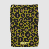Elegantes olivgrün und schwarzes Leopard-Monogramm Golfhandtuch (Vorderseite)