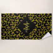 Elegantes olivgrün und schwarzes Leopard-Monogramm Strandtuch (Vorderseite)