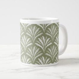 Elegantes olivgrünes florales Muschelrand-Art Jumbo-Tasse