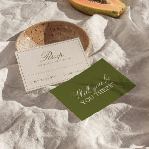 Elegantes Olivgrünes Hochzeits-RSVP im Stil des al RSVP Karte