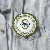 Elegantes olivgrünes vintage-Spitzen-Monogramm-Nam Button (Beispiel)