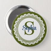 Elegantes olivgrünes vintage-Spitzen-Monogramm-Nam Button (Vorne & Hinten)