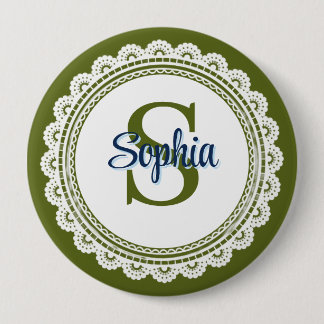 Elegantes olivgrünes vintage-Spitzen-Monogramm-Nam Button