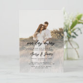 Elegantes One Day Away Foto Probe Dinner Einladung (Stehend Vorderseite)