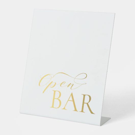 Elegantes Open Bar Gold Wedding Pedestal Sign Sockelschild (Vorderseite)