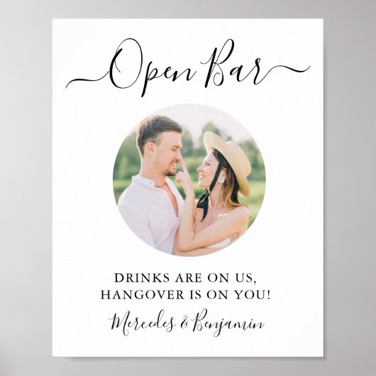 Elegantes Open Bar Personalisiert Foto Hochzeit Poster (Vorne)