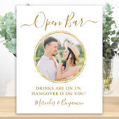 Elegantes Open Bar Personalisiert Gold Foto Hochze Poster
