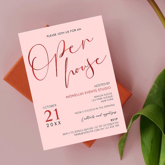 Elegantes Open House für Rosa und Rote Schrift Einladung