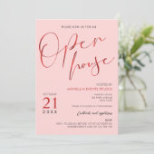 Elegantes Open House für Rosa und Rote Schrift Einladung (Stehend Vorderseite)