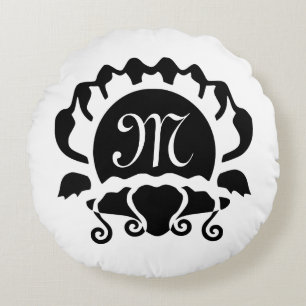 Elegantes Open Seashell Silhouette Monogramm Rundes Kissen