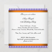 Elegantes Orange Blue Gold Damask Pearl Party Einladung (Rückseite)
