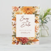 Elegantes Orange-Blume-Rahmen Hochzeitsszitat-Foto Save The Date (Stehend Vorderseite)