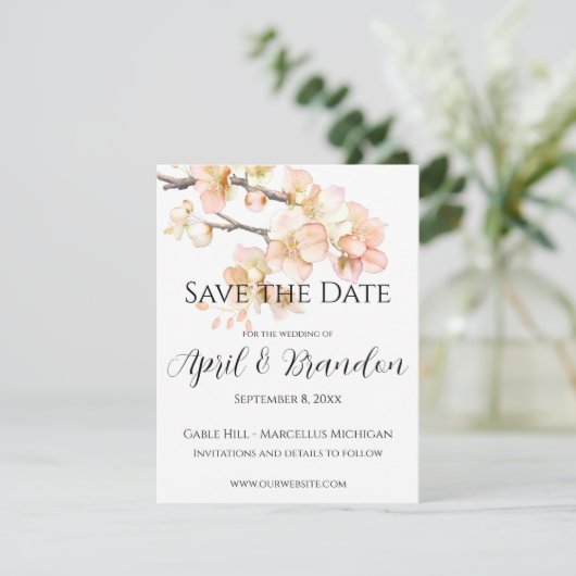 Elegantes Orange Blütenblüten Save The Date (Stehend Vorderseite)