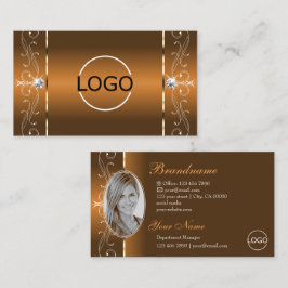 Elegantes Orange Brown Squiggled Jewels Logo & Fot Visitenkarte