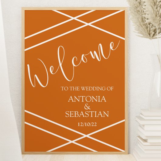 Elegantes Orange Burnt Stripes Begrüßung 18x24 Pos Poster