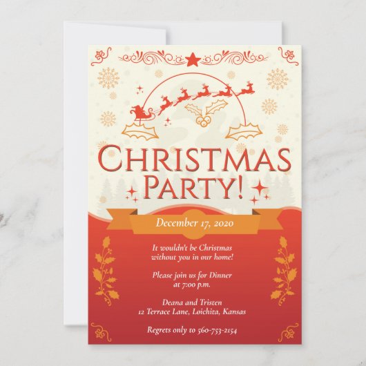 Elegantes Orange Christmas Party Einladung (Vorderseite)