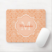 Elegantes Orange Damask Muster Monogramm und Name Mousepad (Mit Mouse)