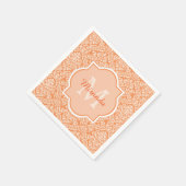 Elegantes Orange Damask Muster Monogramm und Name Serviette (Ecke)