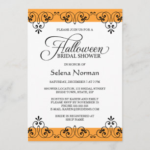 Elegantes orange Damast Halloween-Brautparty Einladung