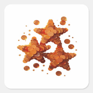 Elegantes Orange GOLDENE STERNE Sticker-Motiv Quadratischer Aufkleber