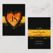 Elegantes Orange Heart Black Valentinstag Monogram Mitteilungskarte (Vorne/Hinten)