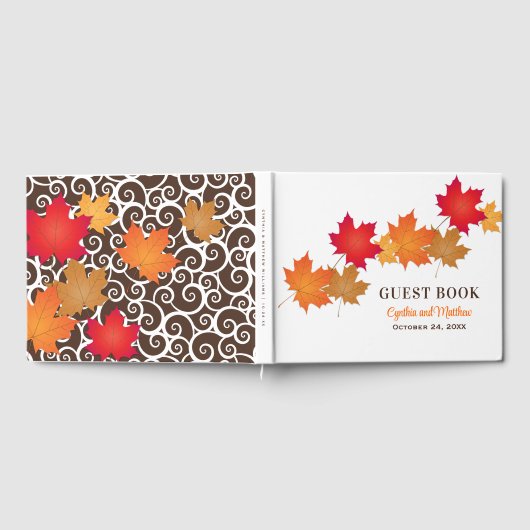 Elegantes Orange Herbstleaves Wedding Monogram Gästebuch (Voll)