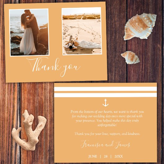 Elegantes Orange Nautical Anchor Wedding Foto Dankeskarte