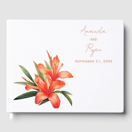 Elegantes Orange Oleander Floral Wedding Foto Gästebuch (Vorderseite)