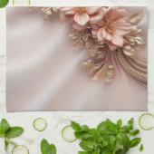 Elegantes Orange Peach Floral Kitchen Handtuch (Gefaltet)