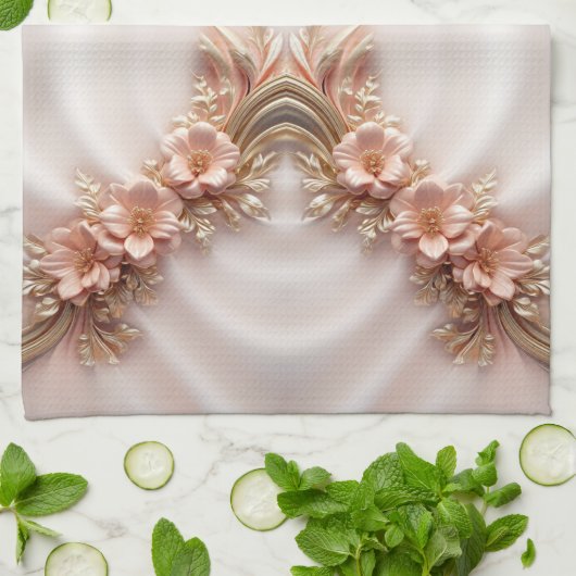 Elegantes Orange Peach Floral Kitchen Handtuch (Gefaltet)