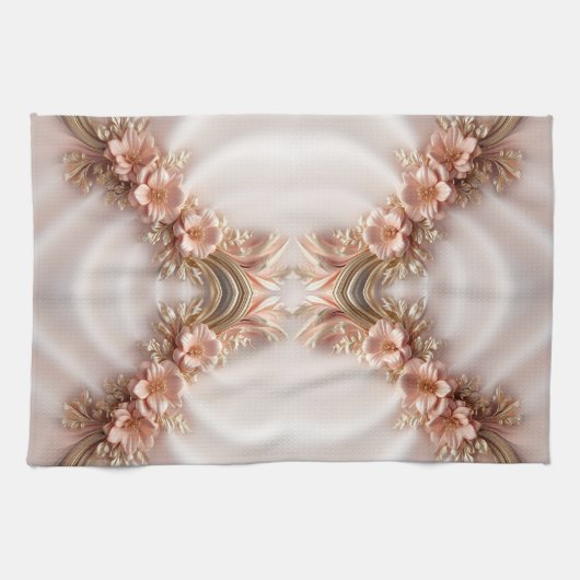 Elegantes Orange Peach Floral Kitchen Handtuch (Horizontal)