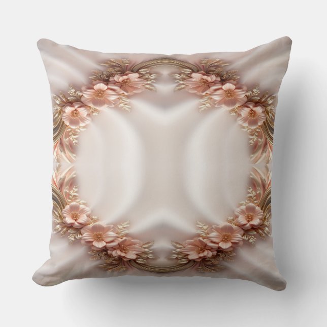 Elegantes Orange Peach Floral Throw Kissen (Vorderseite)