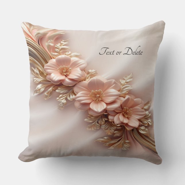 Elegantes Orange Peach Floral Throw Kissen (Vorderseite)