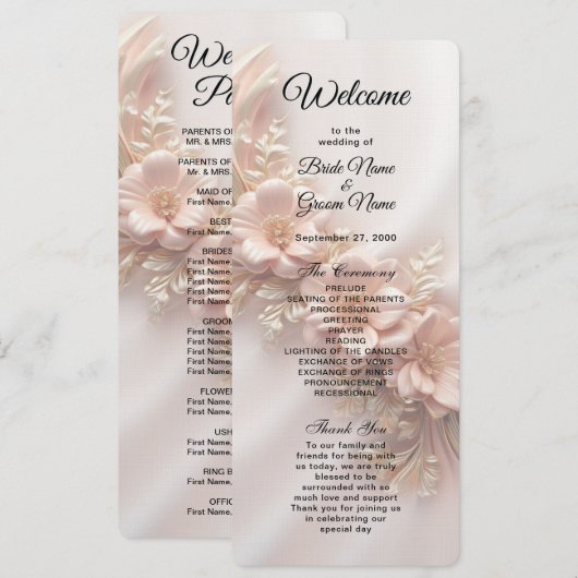 Elegantes Orange Peach Floral Wedding Program Programm (Vorne/Hinten)