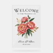 Elegantes Orange Peony Bouquet Wedding Willkommens Acrylschild (Vorderseite)