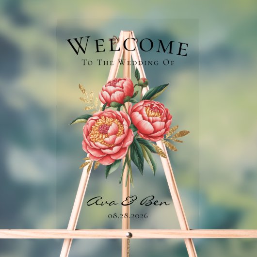 Elegantes Orange Peony Bouquet Wedding Willkommens Acrylschild (Neutral)