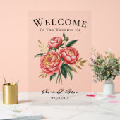 Elegantes Orange Peony Bouquet Wedding Willkommens Acrylschild (Hochzeit)