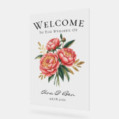 Elegantes Orange Peony Bouquet Wedding Willkommens Acrylschild (Winkel)