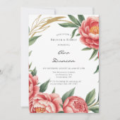 Elegantes Orange Peony Painted Brautparty Einladung (Vorderseite)