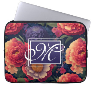 Elegantes orange-rotes florales romantisches Monog Laptopschutzhülle